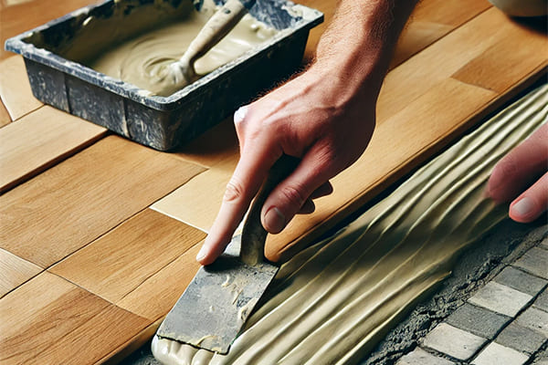 Каким клеем клеить паркет к бетону?