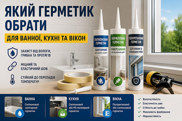 Який герметик обрати для ванної, кухні та вікон